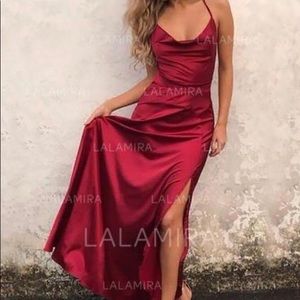 red silk prom dress